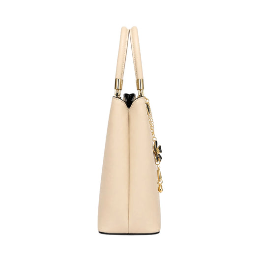 Orwa Premium Beige PU Leather Handbag with Floral Charm
