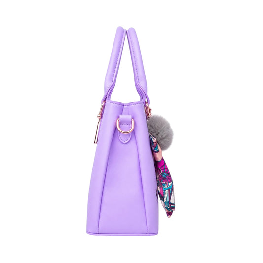 Orwa Premium Purple PU Leather Handbag with Scarf Charm