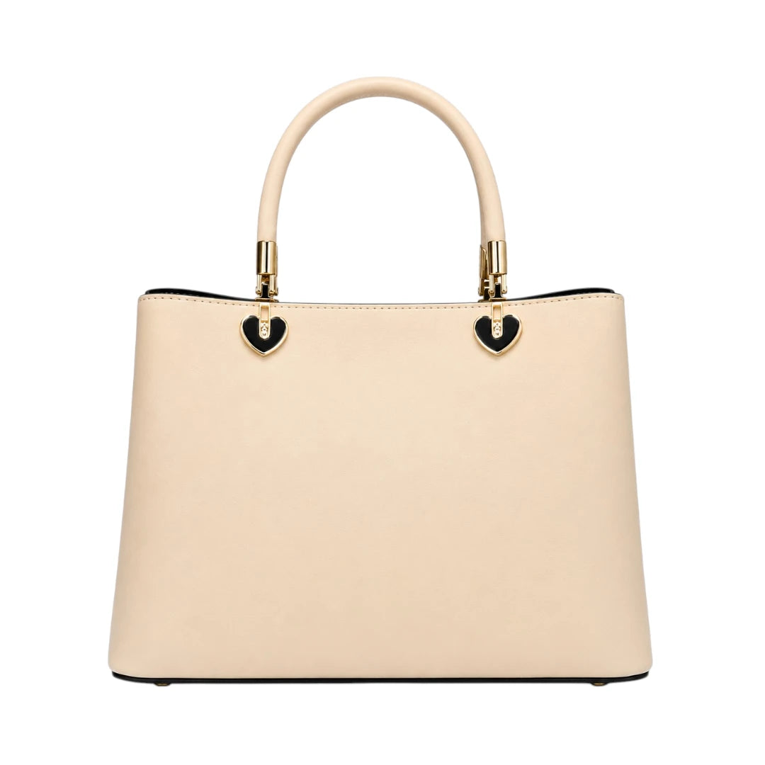 Orwa Premium Beige Leather Handbag with Floral Charm