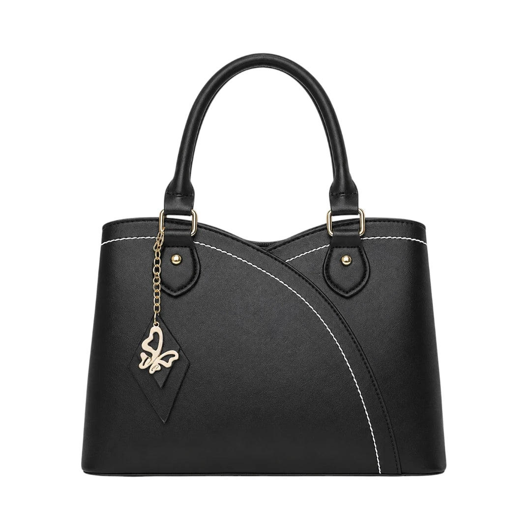 Orwa Premium Black Leather Handbag with Butterfly Charm
