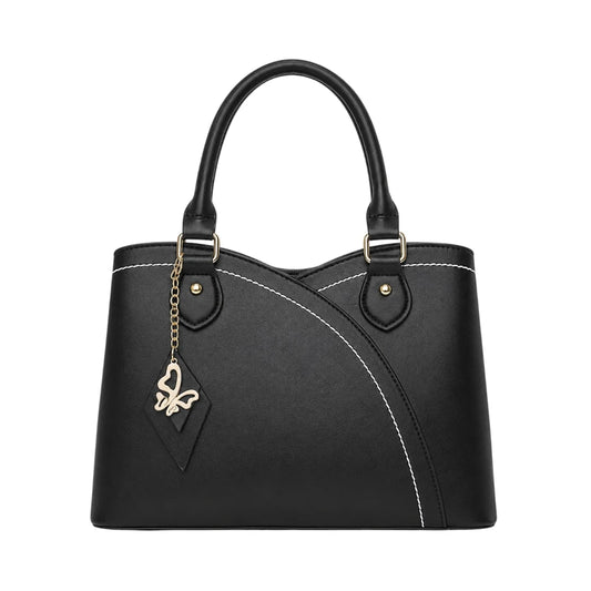 Orwa Premium Black Leather Handbag with Butterfly Charm