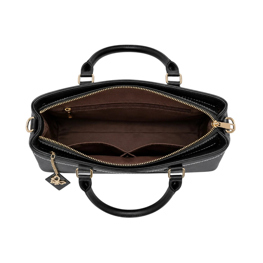 Orwa Premium Black Leather Handbag with Butterfly Charm