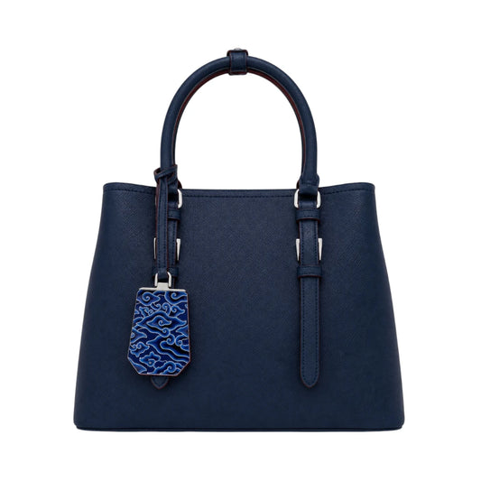 Orwa Premium Navy Leather Handbag with Decorative Tag
