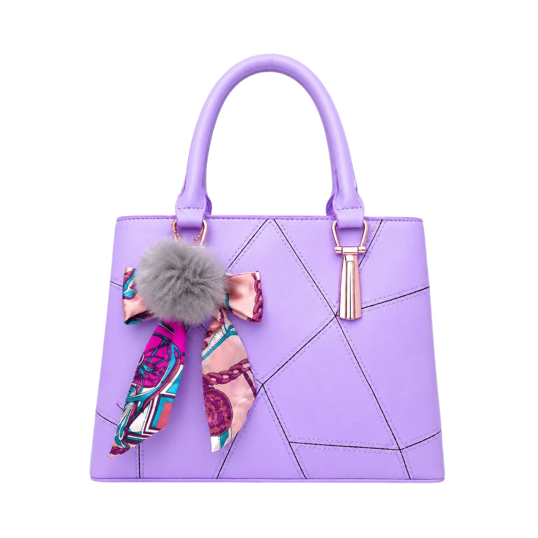 Orwa Premium Purple Leather Handbag with Scarf Charm