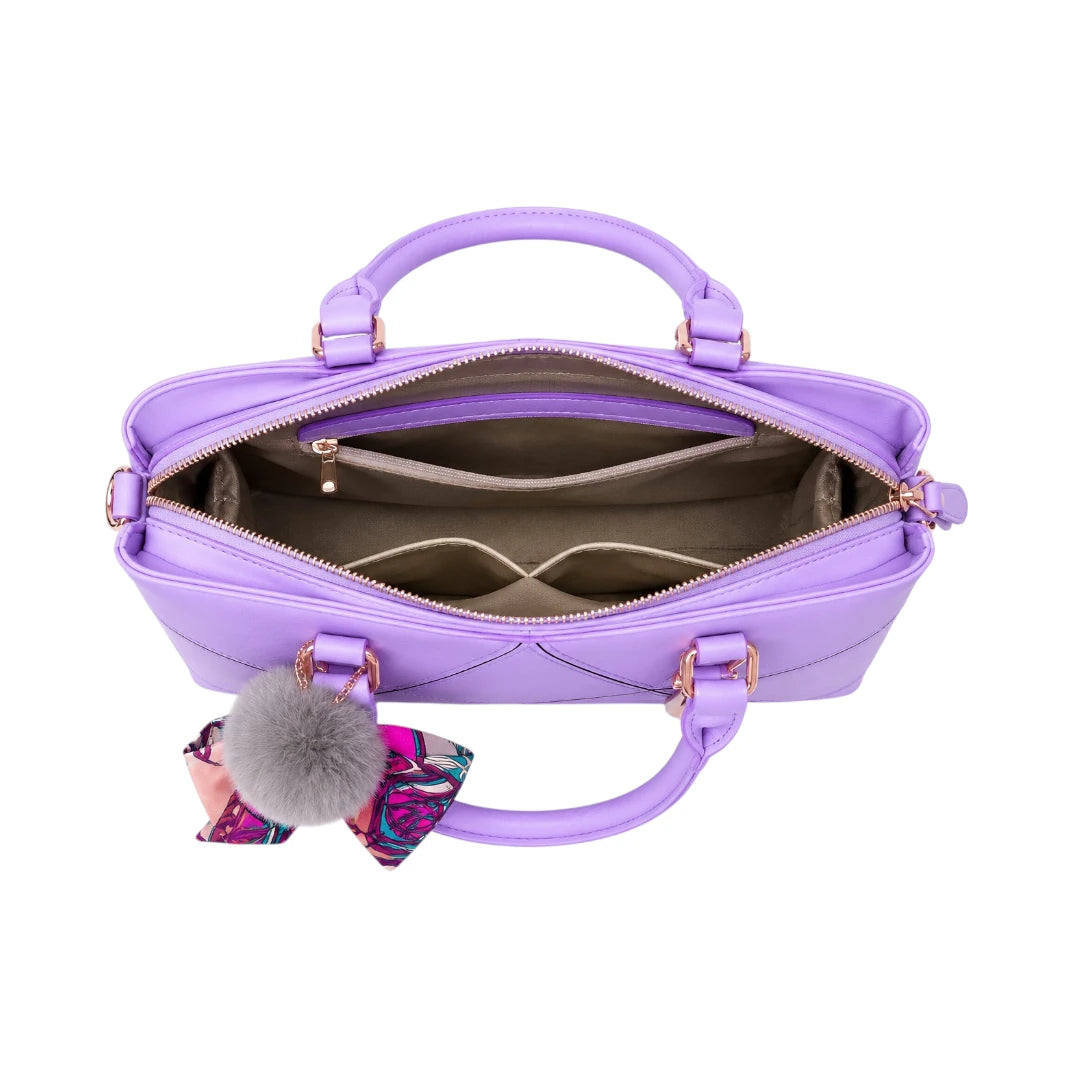 Orwa Premium Purple Leather Handbag with Scarf Charm