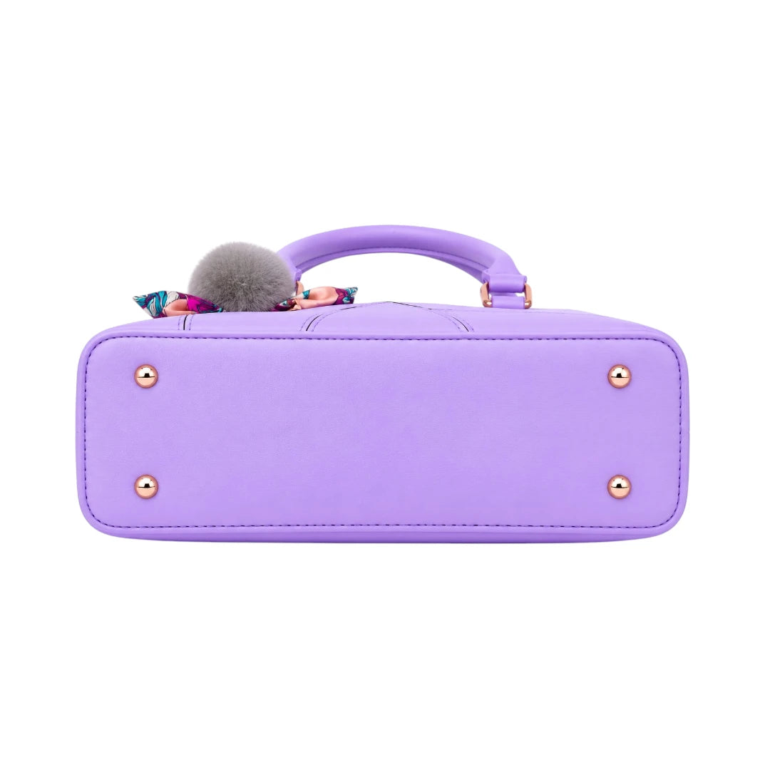 Orwa Premium Purple Leather Handbag with Scarf Charm